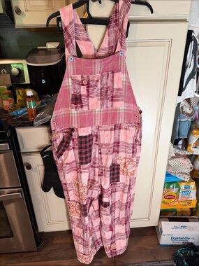 Casual Pink Plaid Patchwork Overalls Jumpsuit
